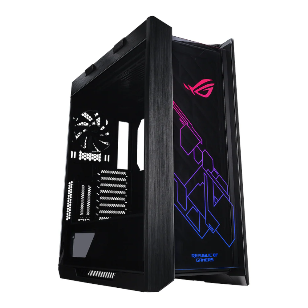 Asus ROG Strix Helios Full Tower Gaming PC Casing, Tempered Glass Front & Side Panels, 4 x Pre-installed 140mm Fans, Front/Top/Bottom Dust Filters, Brushed Aluminum with Handles, USB 3.1 Gen2 Type-C, Black, 1 Year Warranty