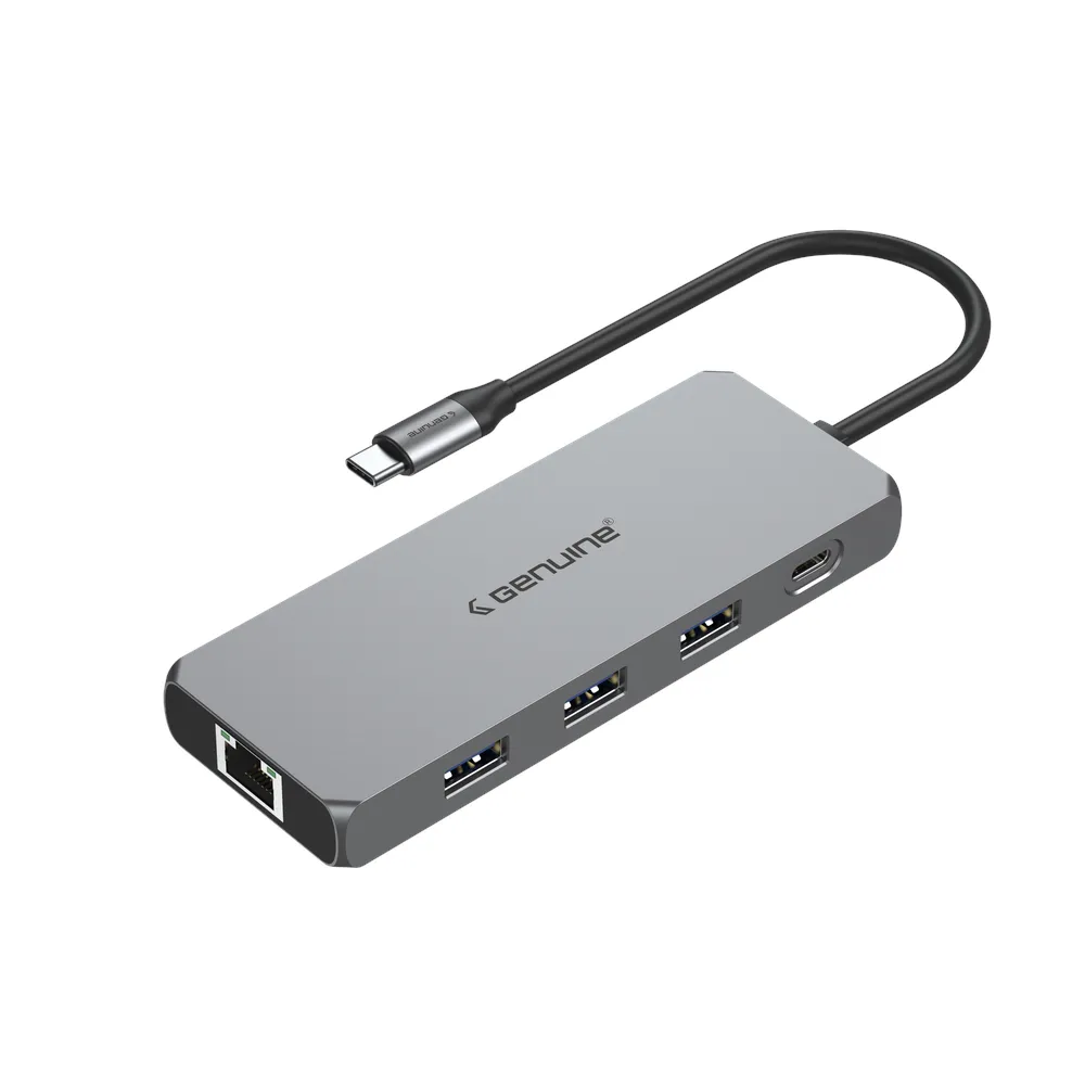 Genuine 8 in 1 Docking Station, 180mm Cable Length, Input USB Type-C 3.1, Transfer rate up to 5Gbps, Fast Charging up to 60W, 1 Year Warranty