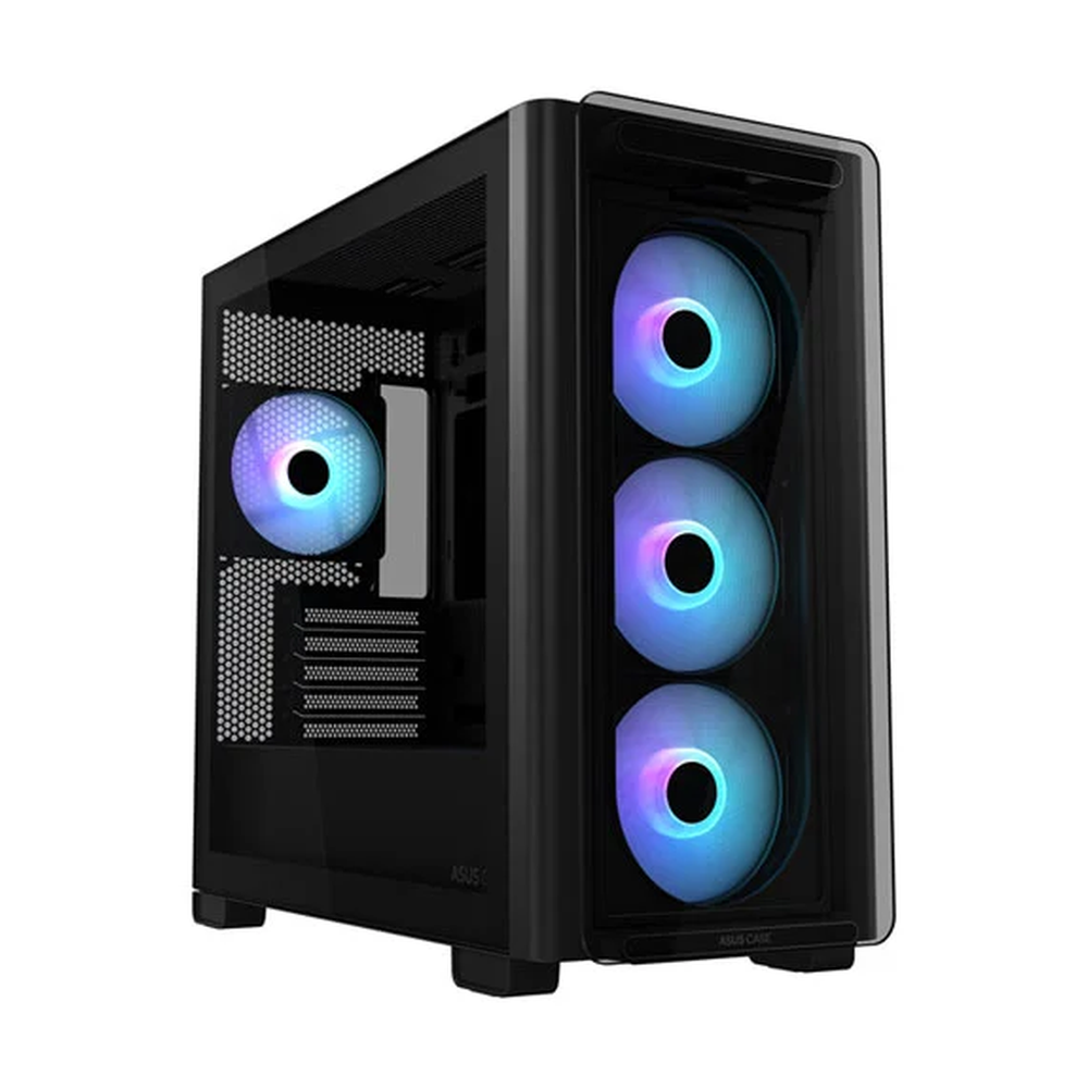 Asus A23 PLUS mATX PC Case, Tempered Glass Panel, 380mm GPU Support, 4 x 120 mm AR GB Fans, USB 3.2 Gen 2, Ample Cable Management, Black, 1 Year Warranty