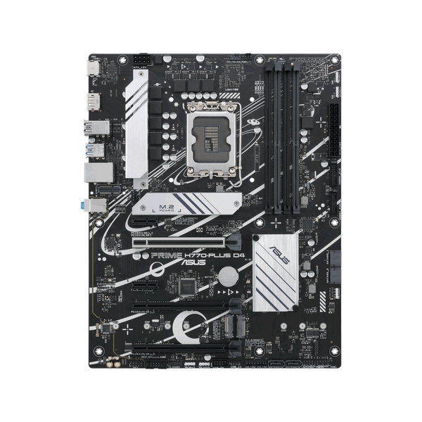 Asus PRIME H770-PLUS D4 Motherboard, LGA 1700 Socket, ATX Form Factor, DDR4 Ram, PCIe 5.0 With SafeSlot Core+, USB 10 GBps, HDMI, DisplayPort, Realtek 2.5 GB Ethernet With Asus LANGuard, Aura Sync, 1 Year Warranty