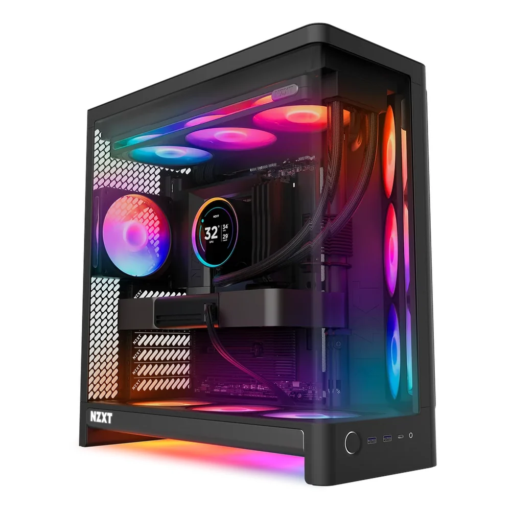 NZXT H6 Flow RGB+ Dual-Chamber Mid-Tower ATX Case, Tempered Glass Side Window, Full-Size GPU Support, USB 3.2 Gen 2, Black, 1 Year Warranty