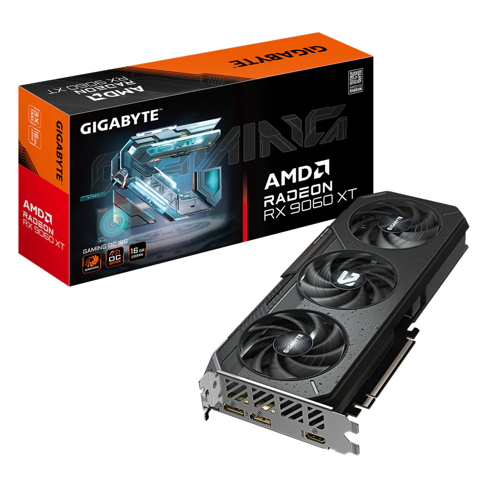 Gigabyte AMD Radeon RX 9060 XT GAMING OC Graphics Card, GDDR6 16GB 128-bit Memory, DisplayPort 2.1a & HDMI 2.1b, PCI Express 5.0, Up to 3320 MHz Boost Clock, 20 Gbps Memory Clock, WINDFORCE Cooling System, 1 Year Warranty