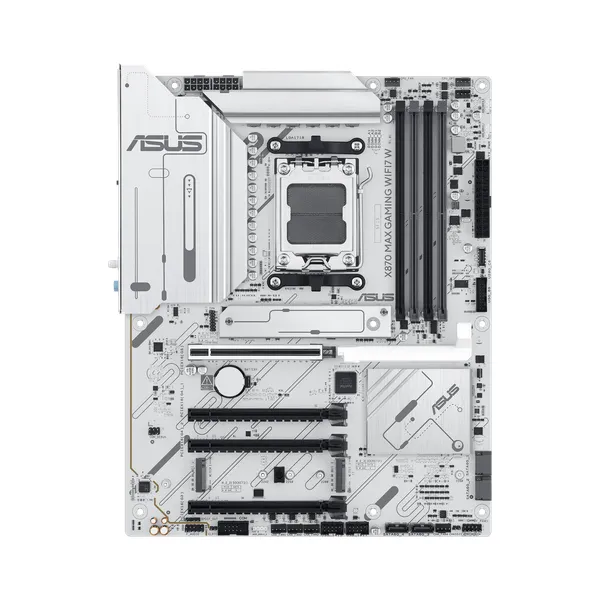 Asus X870 MAX GAMING WiFi Motherboard, AM5 Socket, ATX Form Factor, DDR5 Ram, PCIe 5.0 With SafeSlot Core+, Wi-Fi 7, Bluetooth v5.4, HDMI, Thunderbolt 4, Intel 2.5 GB Ethernet With Asus LANGuard, Aura Sync, White, 1 Year Warranty