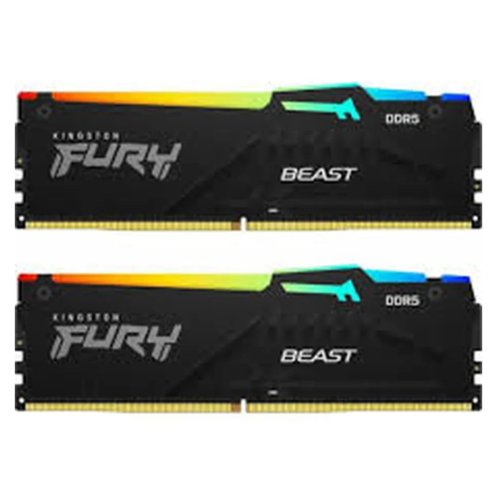Kingston Fury Beast RGB Memory Kit, 64GB (2x32GB), DDR5 DRAM, 6400 MT/s, CL-32, AMD EXPO & Intel XMP Certified, 1 Year Warranty