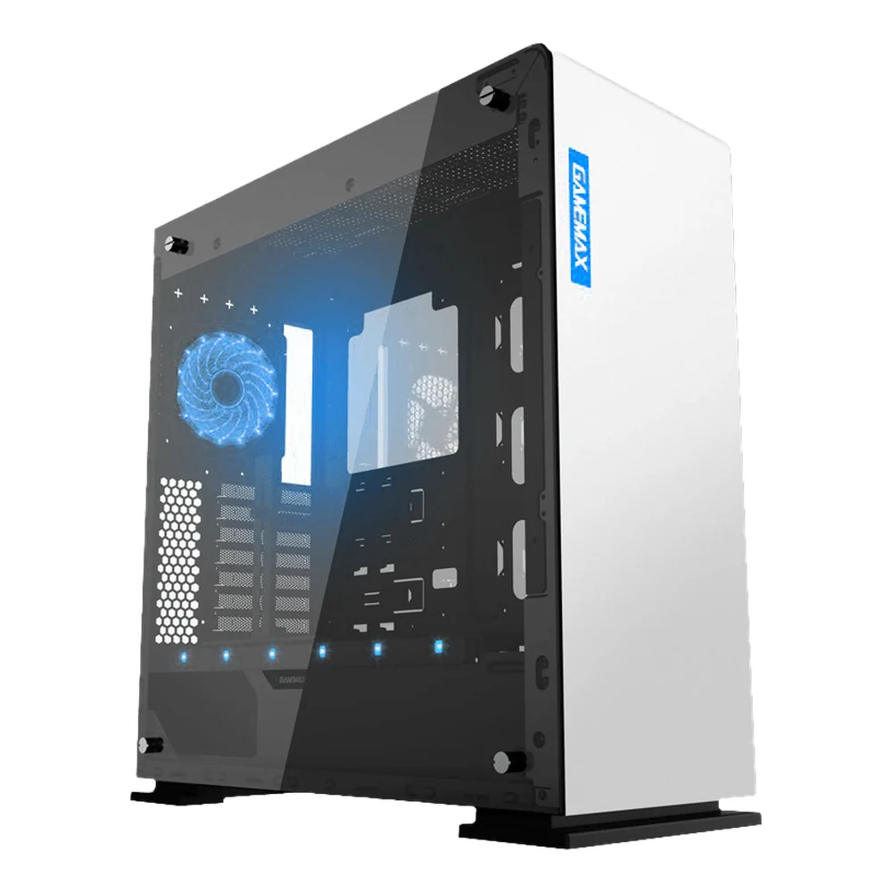 GameMax M909 Vega Full Tower PC Casing, Tempered Glass Side Panel, RGB Front Logo, USB 3.0, Up To 455 mm GPU Length Support, White, 1 Year Warranty