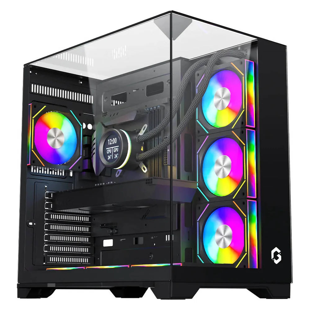 GameOn Valkyrie I Series ARGB Mid-Tower ATX Case, Tempered Glass Side Window, 7 x ARGB Fans Included, 400mm GPU Support, USB 3.2 Gen 1, Black, 1 Year Warranty
