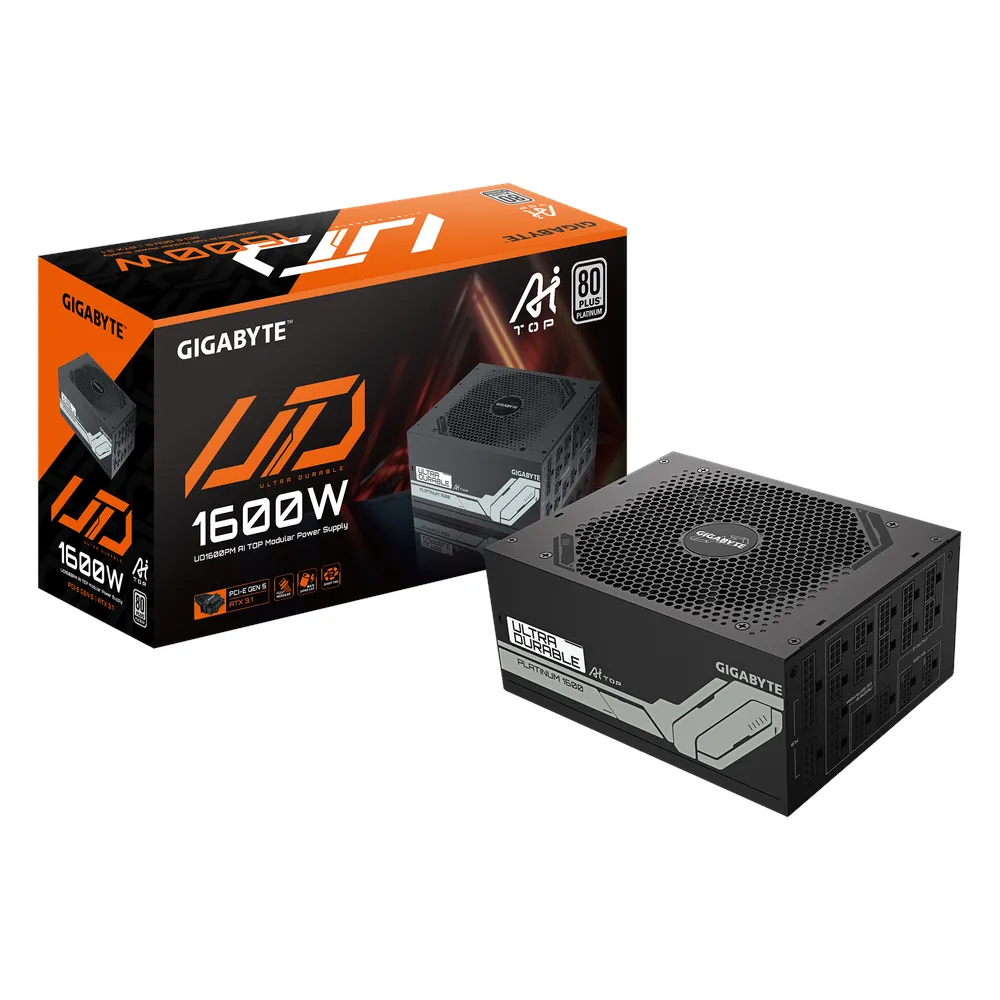 Gigabyte UD1600PM PG5 AI TOP 80 Plus Platinum Power Supply, 1600W, Fully Modular, ATX, Intel ATX 3.0 Certified, Black, 1 Year Warranty
