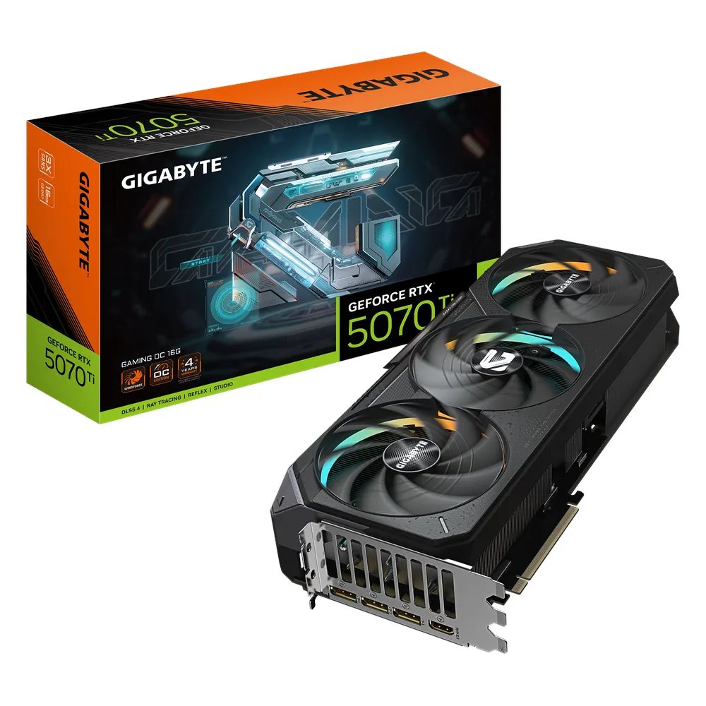 Gigabyte GAMING OC GeForce RTX 5070 Ti Graphics Card, GDDR7 16GB 256-bit Memory, HDMI 2.1b & DP 2.1b Outputs, PCI Express 5.0, 2588 MHz Core Clock, 28 Gbps Memory Clock, Triple Windforce Hawk Fans, RGB Halo, Dual BIOS, 1 Year Warranty