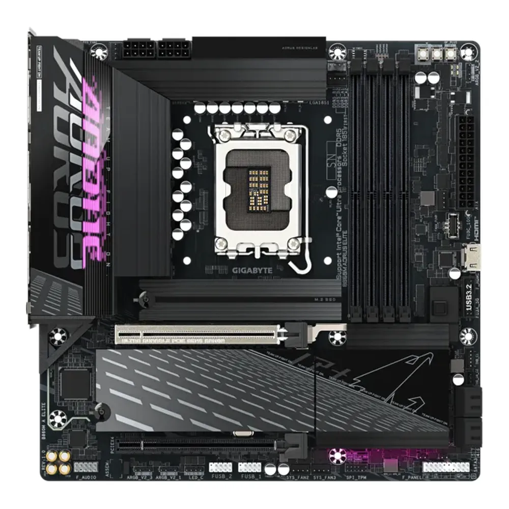 Gigabyte B860M AORUS ELITE Motherboard, LGA1851 Socket, mATX Form Factor, DDR5 Ram, PCIe 5.0, HDMI, DisplayPort, USB4 Type-C, Realtek 2.5Gb Ethernet, 1 Year Warranty