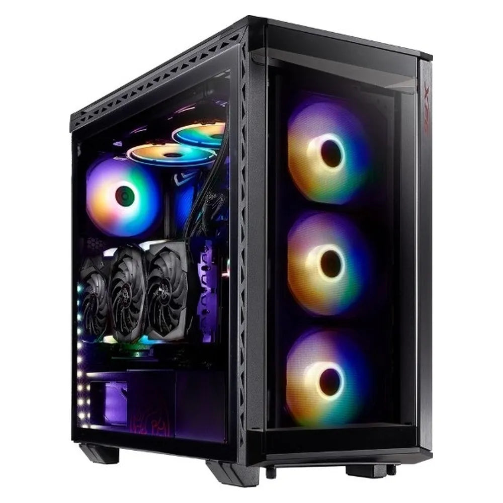 XPG Battlecruiser Super Mid Tower PC Casing, Tempered Glass, 4 x Pre-installed XPG Vento 120 ARGB Fans, Tool-Less Design, 395mm GPU Support, Black, 1 Year Warranty