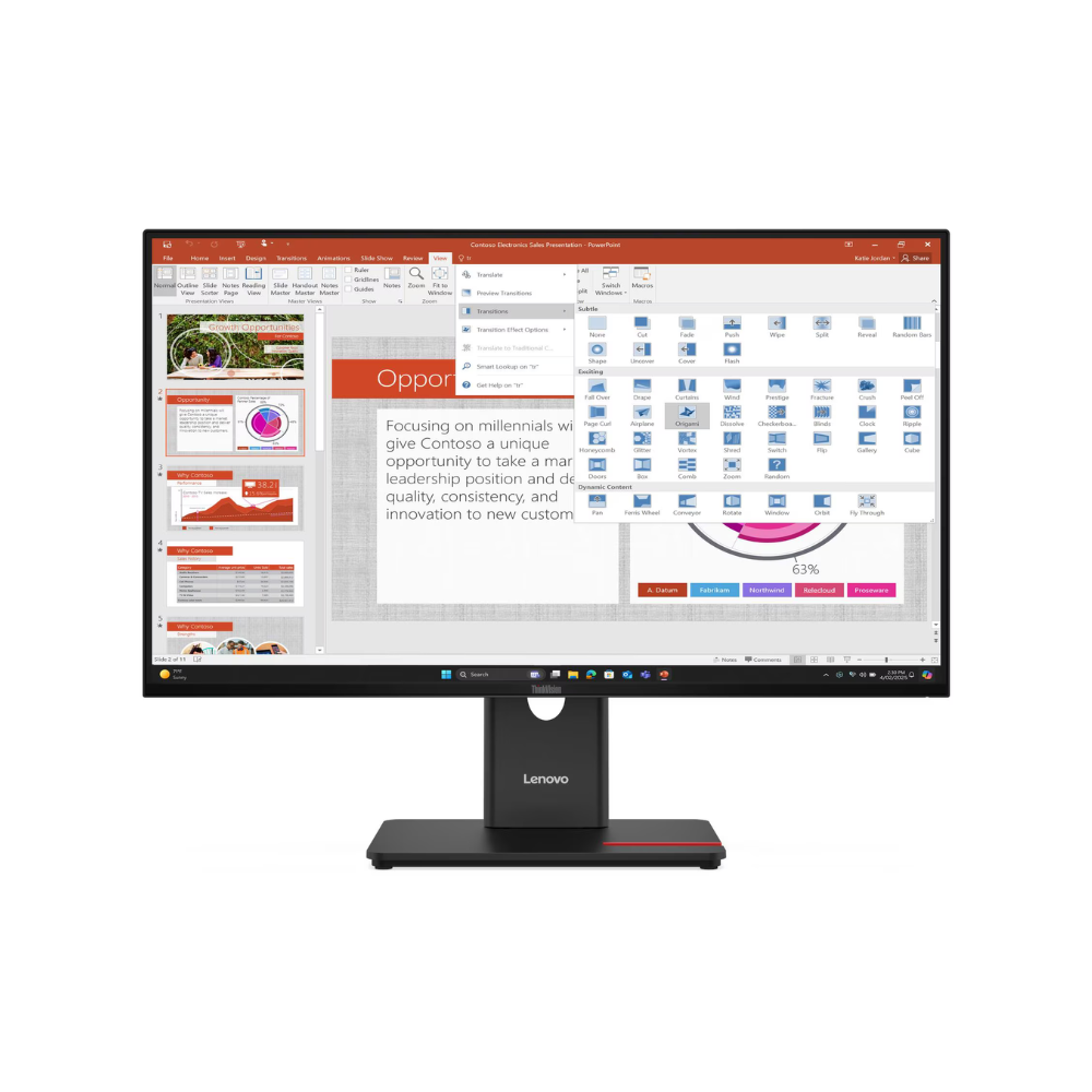Lenovo ThinkVision T27-40 27" FHD (1920 x 1080) Monitor, Anti-glare, DP, HDMI, VGA, Height/Pivot/Swivel/Tilt Adjustable, 3 Year warranty