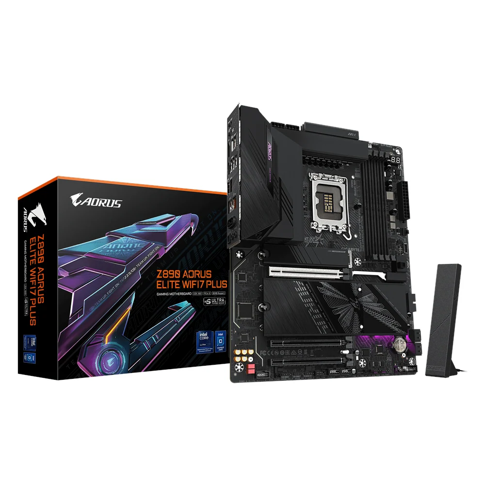 Gigabyte Z890 AORUS ELITE WIFI7 PLUS ATX Motherboard, Intel LGA1851 Socket, Intel Z890 Chipset, DDR5, PCIe 5.0, 4 M.2 Slots, Realtek 5GbE Ethernet, Wi-Fi 7 & Bluetooth 5.4, 1 Year Warranty