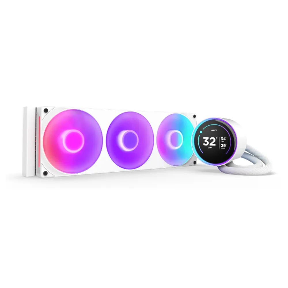 NZXT Kraken Elite 420 RGB Liquid AIO Cooler, 420mm Radiator, 2.72" LCD Display, ARGB Lighting, Copper Cold Plate & Aluminum Radiator, Supports Intel & AMD Sockets, F420 RGB Core Fans, White, 1 Year Warranty
