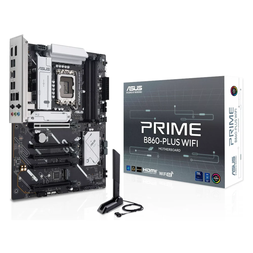 ASUS Prime B860-PLUS WIFI ATX Motherboard, Intel LGA1851 Socket, Intel B860 Chipset, DDR5, PCIe 5.0, 2 M.2 Slots, Realtek 2.5GbE Ethernet, Wi-Fi 6E & Bluetooth 5.3, 1 Year Warranty