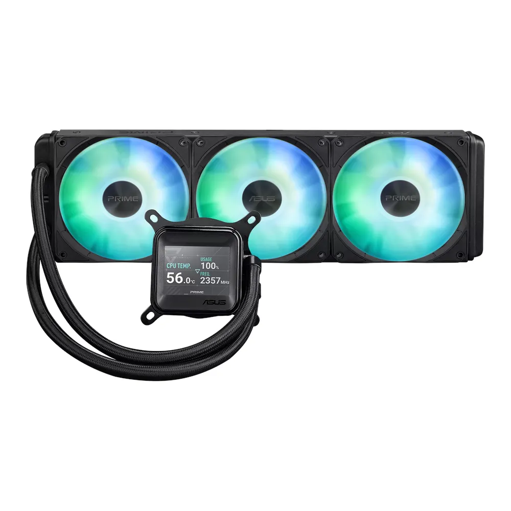 Asus Prime LC 360 ARGB Liquid Cooler, 2.3' LCD Display, Supports Intel, AMD Sockets, Aura Sync, Black, 1 Year Warranty