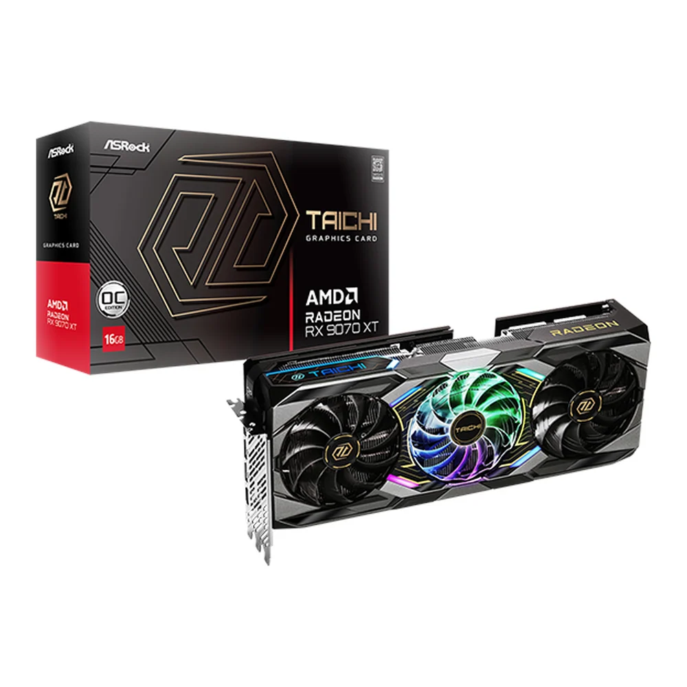 ASRock AMD Radeon RX 9070 XT Taichi OC Graphics Card, 16GB GDDR6, Boost Clock Up to 3100MHz, 4096 Stream Processors, PCI Express 5.0, 1 Year Warranty