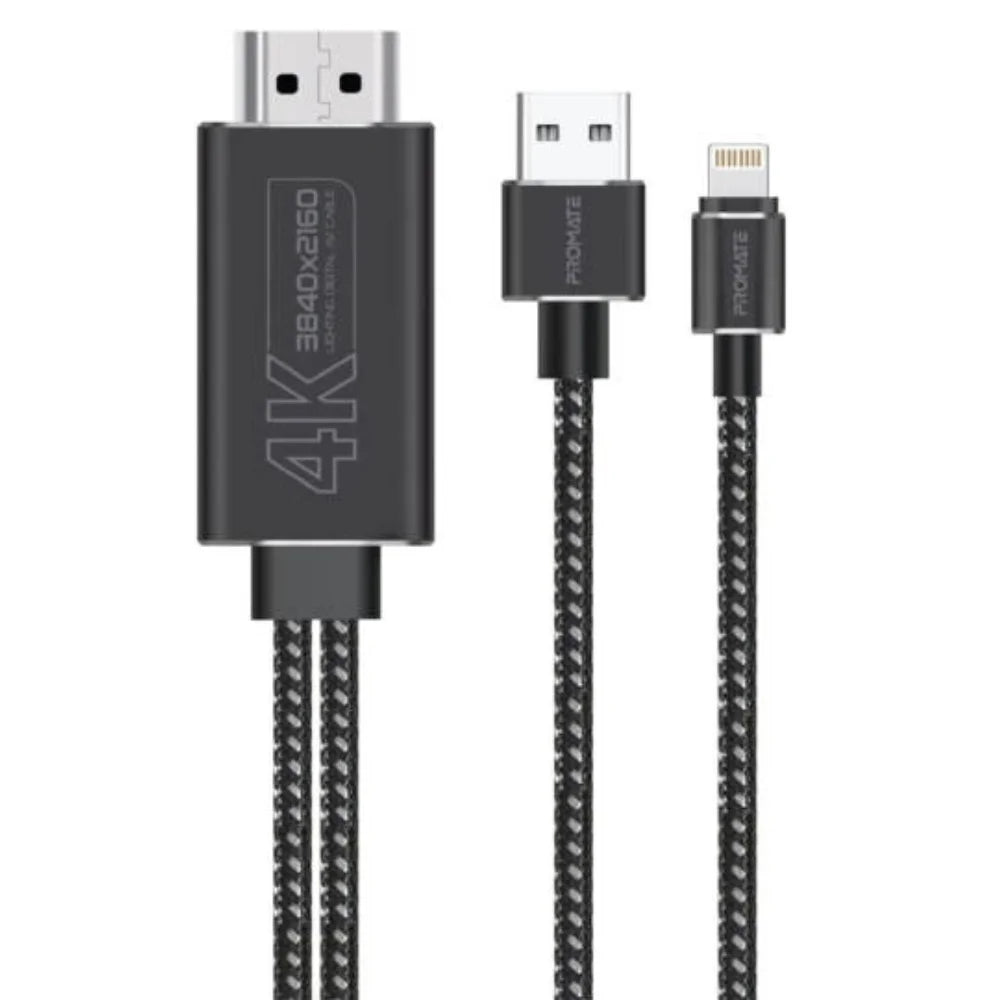 Promate MediaLink-LT 1.8M Lightning to HDMI 4K Cable with USB Charging Bridge