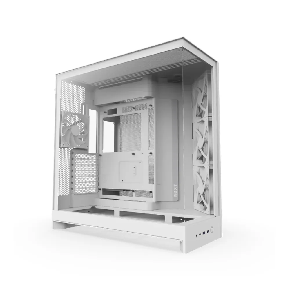 NZXT H9 Flow Large Dual-Chamber Mid-Tower ATX Airflow Case, Ultra Clear Tempered Glass Side Window, 3 x F140Q (CV) Fans, 1 x F120Q (CV) Fan, Full-Size GPU Support, USB 3.2 Gen2x2, White, 1 Year Warranty