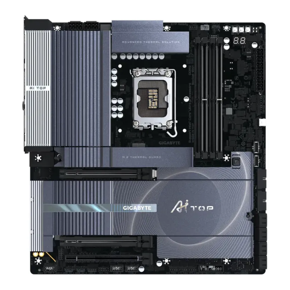 Gigabyte W880 AI TOP Motherboard, LGA1851 Socket, E-ATX Form Factor, DDR5 Ram, PCIe 5.0, Wi-Fi 7, Bluetooth v5.4, Dual 10GbE LAN, Dual Thunderbolt 5, USB4 Type-C, 1 Year Warranty