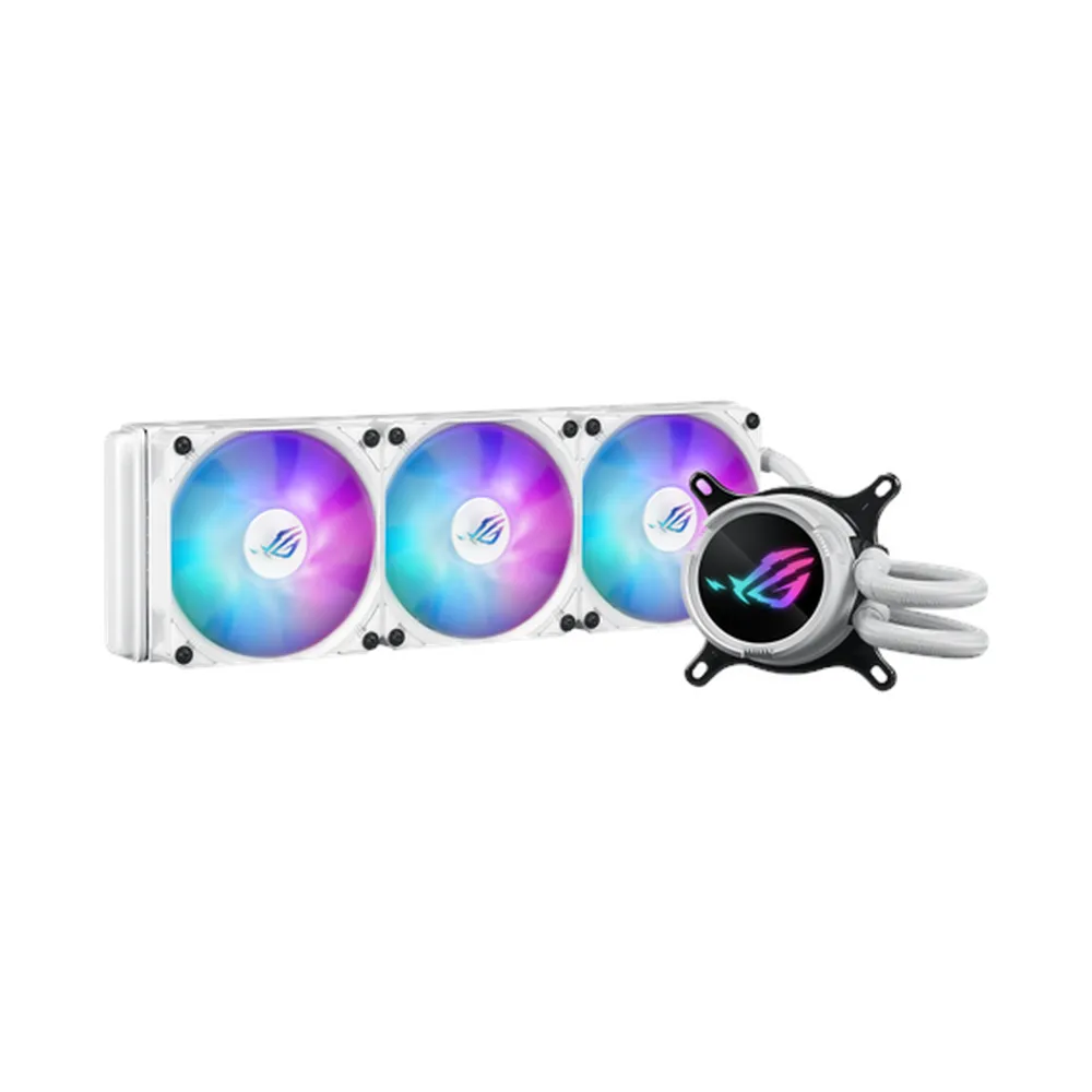 Asus ROG Strix LC III 360 ARGB AIO Liquid Cooler, 360° Rotatable Water Block LCD, Supports Intel, AMD Sockets, White, 1 Year Warranty