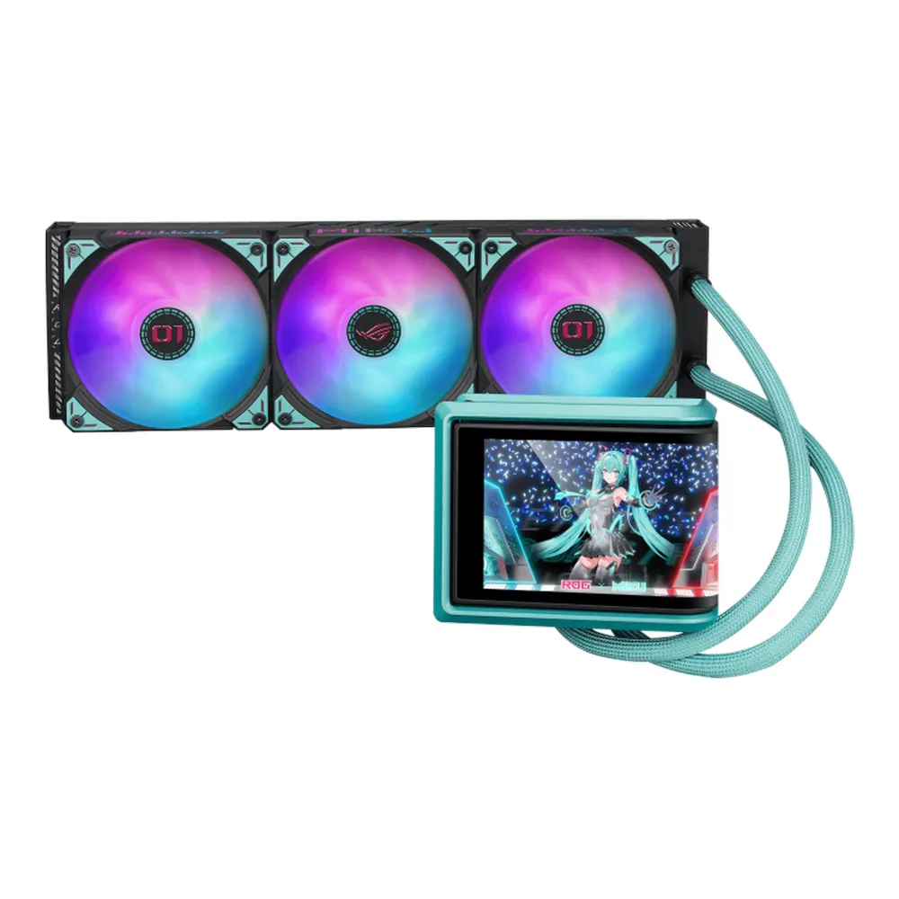 Asus ROG RYUO IV 360 ARGB Hatsune Miku Edition Liquid Cooler, 6.67" AMOLED Display, Supports Intel & AMD Sockets, Black/Hatsune Miku's Signature, 1 Year Warranty