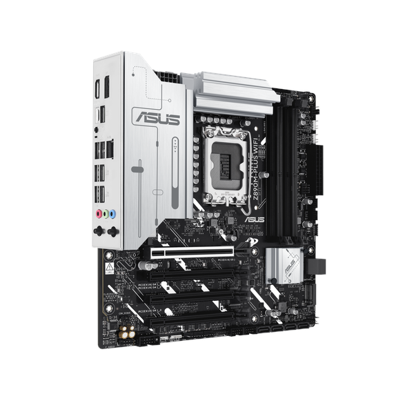 Asus PRIME Z890M-PLUS WiFi Motherboard, LGA 1851 Socket, mATX Form Factor, DDR5 Ram, PCIe 5.0 With SafeSlot Core+, USB 20 GBps, Wi-Fi 7, Bluetooth v5.4, HDMI, DisplayPort, Realtek 2.5 GB Ethernet With Asus LANGuard, Aura Sync, 1 Year Warranty