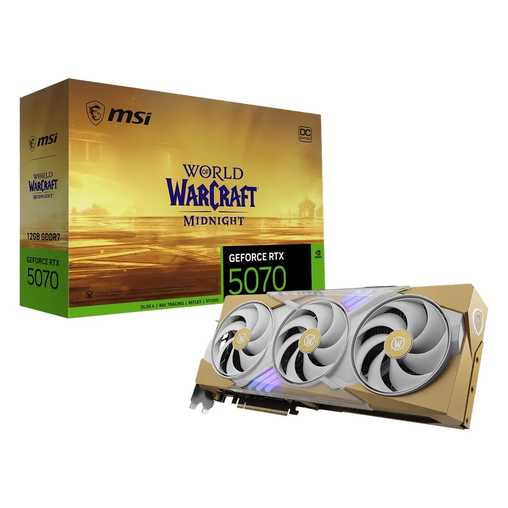 MSI GeForce RTX 5070 World of Warcraft Midnight Edition OC Graphics Card, GDDR7 12GB 192-bit Memory, DisplayPort, HDMI Outputs, PCI Express 5.0, 1 Year Warranty