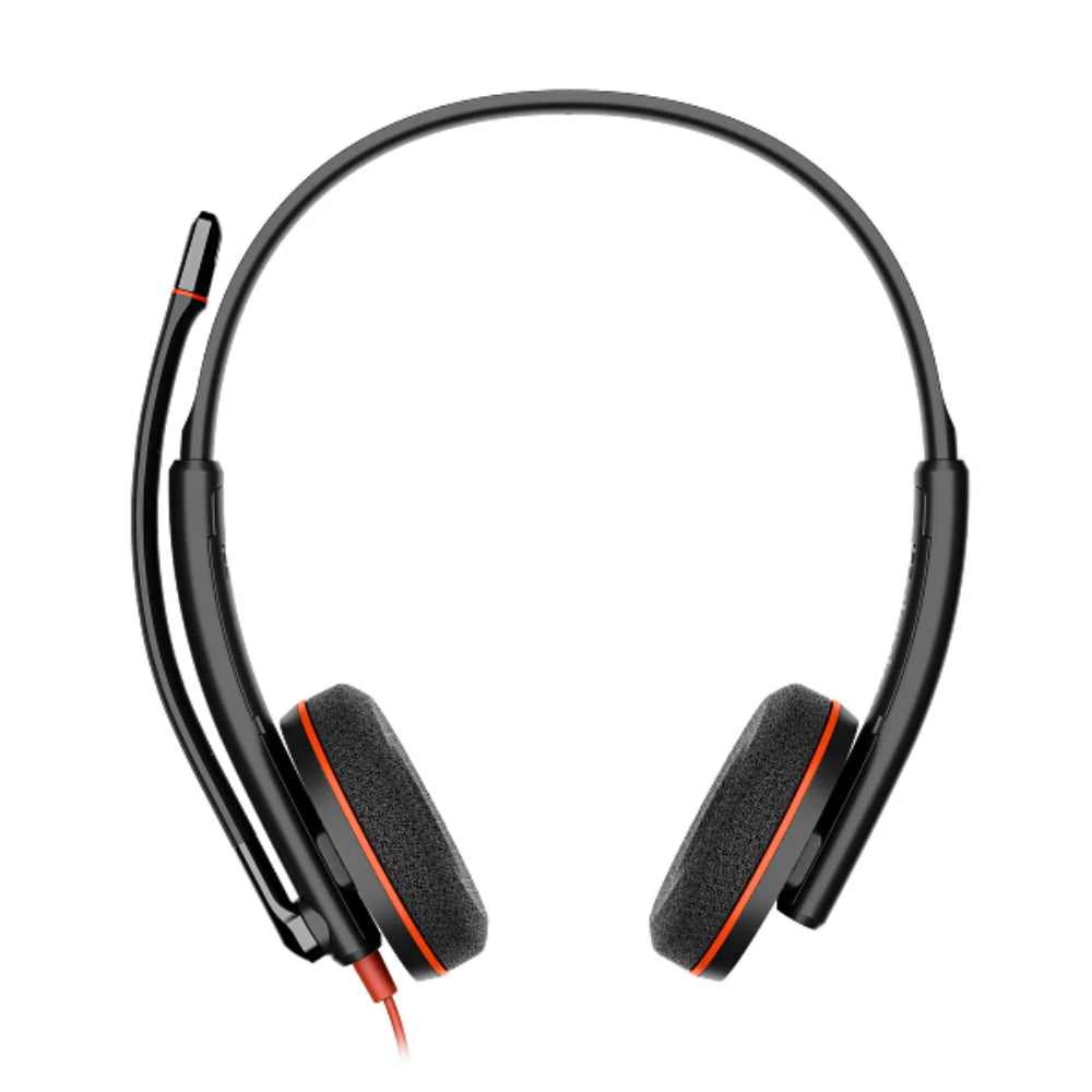 Poly Blackwire 3220 Stereo USB-C Headset, Noise-Canceling Microphone, USB-C Cord with Tethered USB-A Adapter, Black, 1 Year Warranty
