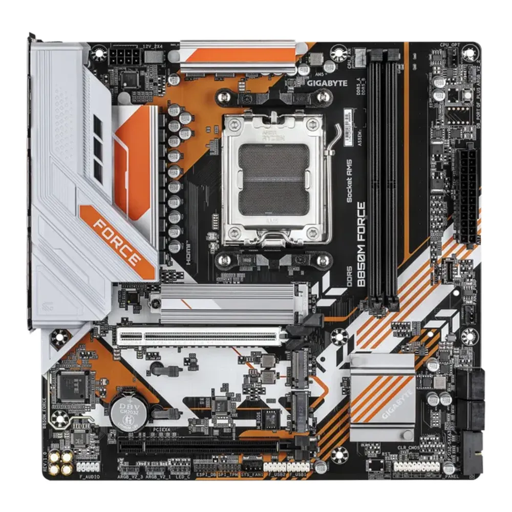 Gigabyte B850M FORCE Motherboard, Socket AM5, mATX Form Factor, DDR5 Ram, PCIe 5.0, HDMI, DisplayPort, Realtek 2.5Gb Ethernet, USB 3.2 Gen 1 Type-C, 1 Year Warranty