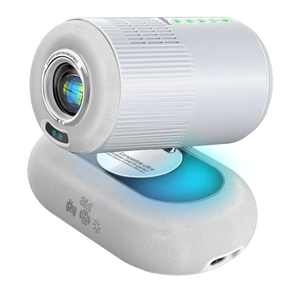 Promate Beamer-250R Wireless LCD Projector, 1080p Native Resolution, 4K Support, 250 ANSI Lumens, Android 13, Ambient RGB Light, 10W Speakers, 1 Year Warranty