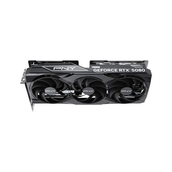PNY GeForce RTX 5080 EPIC-X Triple Fan OC Edition Graphics Card, GDDR7 16 GB 256-bit Memory, HDMI 2.1b, DP 2.1b Outputs, PCI Express 5.0, 2625 MHz Boost Clock, 960  GB/s Memory Bandwidth, 1 Year Warranty