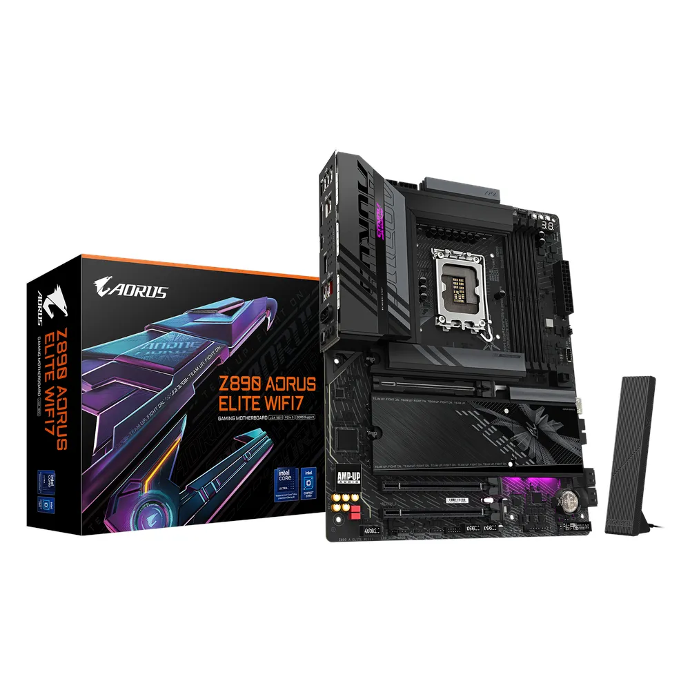 Gigabyte Z890 AORUS ELITE WIFI Motherboard, LGA1851 Socket, ATX Form Factor, DDR5 Ram, PCIe 5.0, Wi-Fi 7, Bluetooth v5.4, HDMI, DisplayPort, Thunderbolt 4, Realtek 2.5Gb Ethernet, 1 Year Warranty