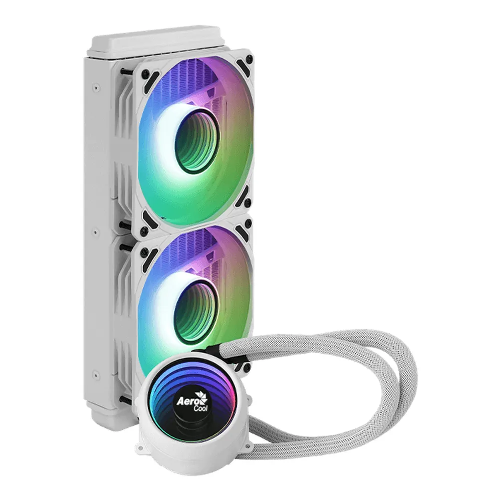 Aerocool Mirage L240 AIO Liquid Cooler, 240 mm Radiator, Infinity Mirror RGB Design, Copper Block, Supports Intel, AMD Sockets, 2 x 120mm PWM Fans, White, 1 Year Warranty