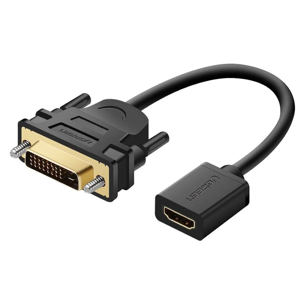 Ugreen DVI-D Male to HDMI Adapter Cable, Full HD 60Hz Max Resolution, Bi-directional, DVI-D (24+1) to HDMI, 22cm Cable Length, Black, 1 Year Warranty