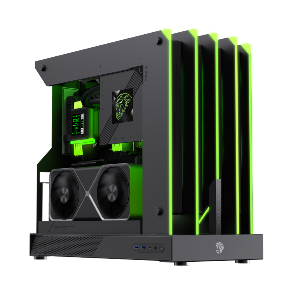 Gamemax BLADE CONCEPT ATX PC Case, Metal Open Air Design With Aggresive Claw-Style R GB Lighting, 400mm GPU Support, USB 3.2 Gen 2, Black, 1 Year Warranty