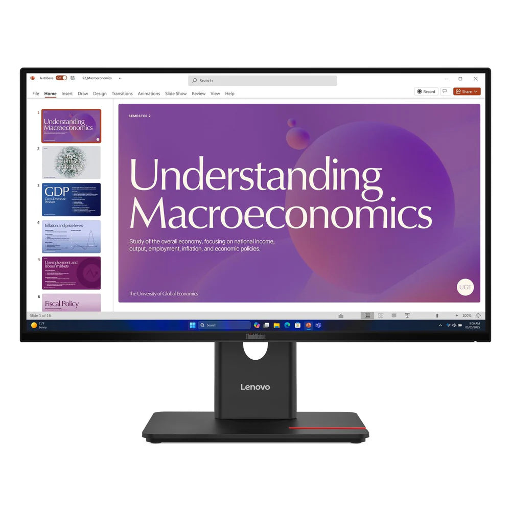 Lenovo ThinkVision T24d-40 Monitor, 23.8" FHD (1920 x 1080) Resolution, 120Hz, IPS Panel, Anti-glare, 4ms Response Time, HDMI, DisplayPort, USB-C (100W PD), Tilt/Height Adjustable Stand, Black, 3 Year Warranty