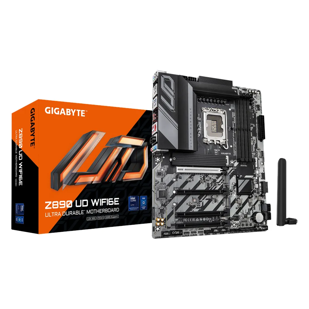 Gigabyte Z890 UD WIFI6E Motherboard, LGA1851 Socket, ATX Form Factor, DDR5 Ram, PCIe 5.0, Wi-Fi 6E, Bluetooth v5.3, DisplayPort, USB4 Type-C, Realtek 2.5Gb Ethernet, 1 Year Warranty
