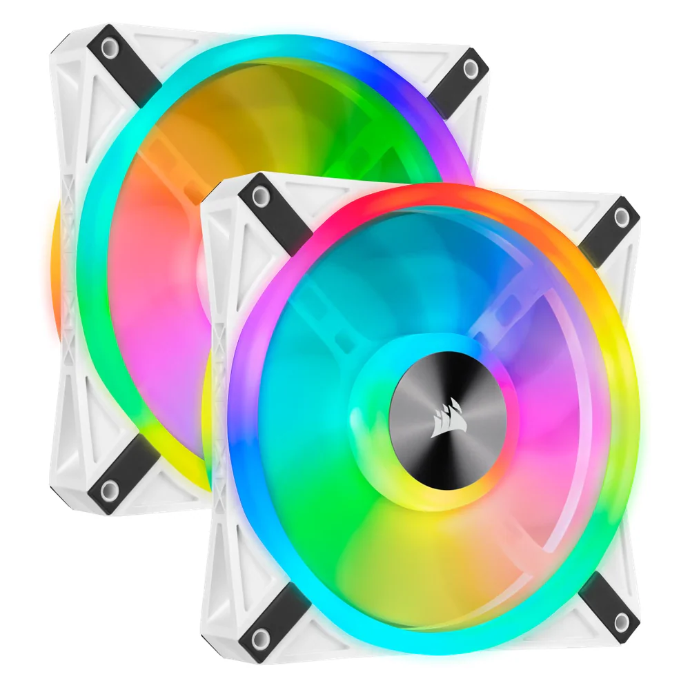 Corsair iCUE QL140 RGB Case Fans, Pack Of 2, 140mm Fan Size, 1250 RPM Fan Speed, 50.2 CFM Airflow, White, 1 Year Warranty