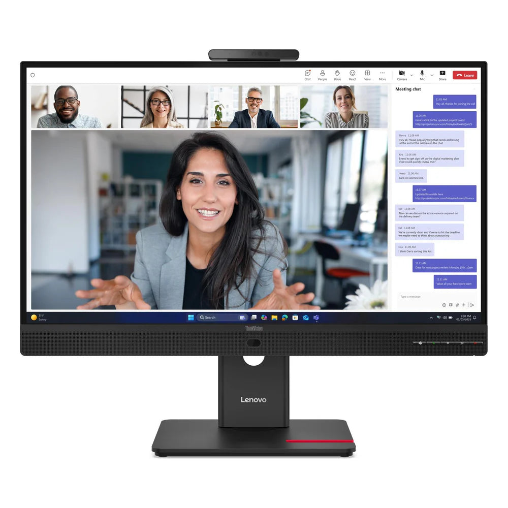 Lenovo ThinkVision T27qd-4V Monitor, 27" QHD (2560 x 1440) Resolution, 120Hz, IPS Panel, Anti-glare, 4ms Response Time, HDMI, DisplayPort, USB-C (100W PD), Webcam, Tilt/Height Adjustable Stand, Black, 3 Year Warranty