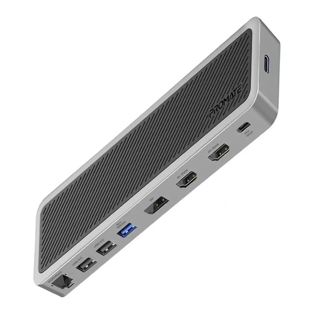 Promate ApexHub-MST 13-in-1 Type-C Docking Station, 100W Power Delivery, Dual 4K HDMI, 4K DisplayPort, Gigabit Ethernet, USB-A, SD/TF Card Readers, AUX Audio, Aluminum, 1 Year Warranty