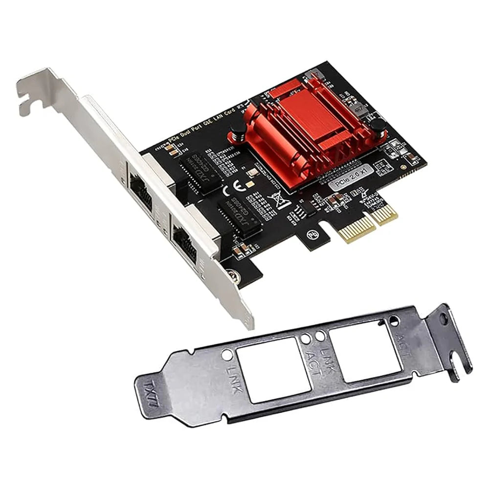 Haysenser Dual-Port PCIe Gigabit Network Card, 2 x RJ45 Ports, PCIe 2.1 x1 Interface, Full/Half-Duplex Adaptive, Alloy Heatsink, Black, 1 Year Warranty