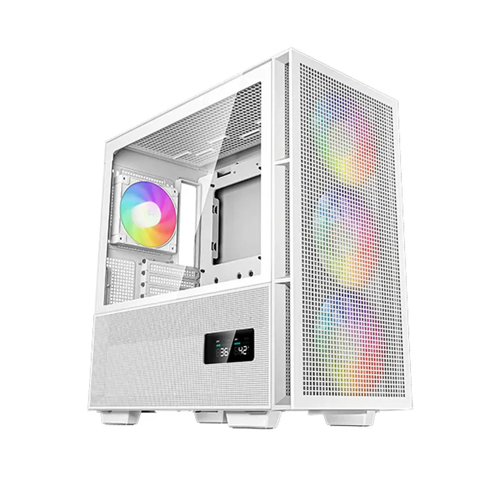 DeepCool CH560 DIGITAL Mid-Tower E-ATX PC Case, Real-Time Dual-Status Digital Display, Tempered glass Side Panel, 4 x AR GB Fans, 380mm GPU Support, USB 3.0, White, 1 Year Warranty