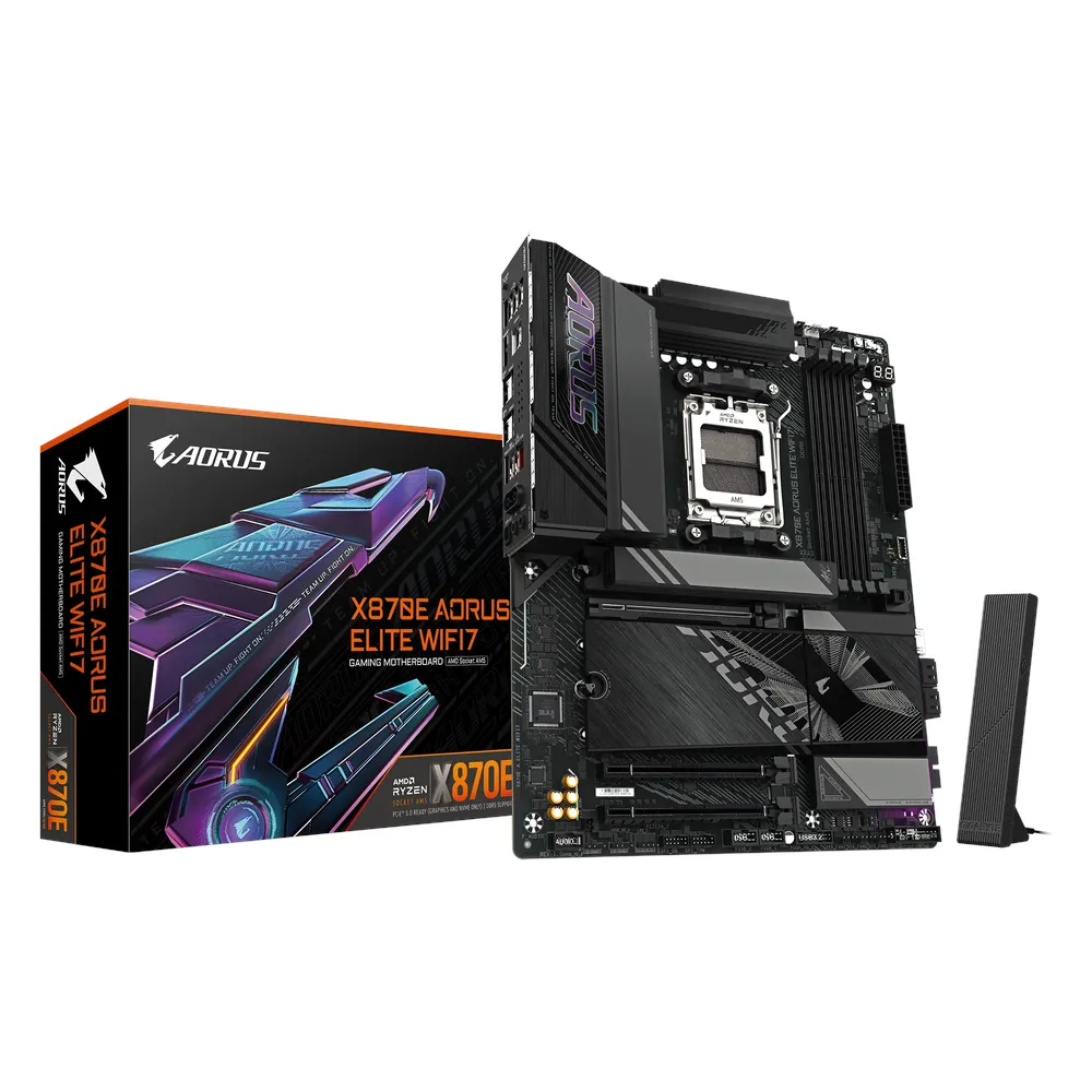 Gigabyte X870E AORUS ELITE WIFI7 Gaming Motherboard, AM5 Socket, ATX Form Factor, DDR5 Ram, PCIe 5.0, Wi-Fi 7, Bluetooth v5.4, USB4 Type-C, HDMI, Realtek 2.5Gb Ethernet, RGB Fusion, 1 Year Warranty