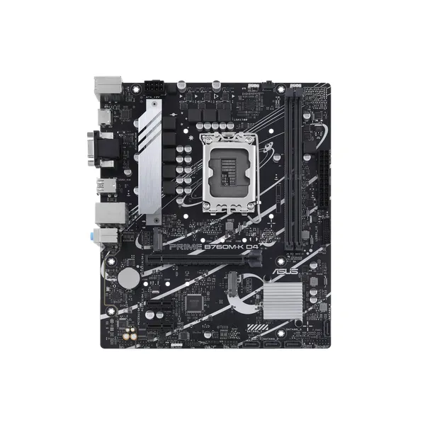 Asus PRIME B760M-K D4 Motherboard, LGA 1700 Socket, mATX Form Factor, DDR4 Ram, PCIe 4.0, USB 3.2 Gen 1, HDMI, VGA, Realtek 2.5 GB Ethernet, Asus 5X Protection III, Aura Sync R GB Lighting, 1 Year Warranty