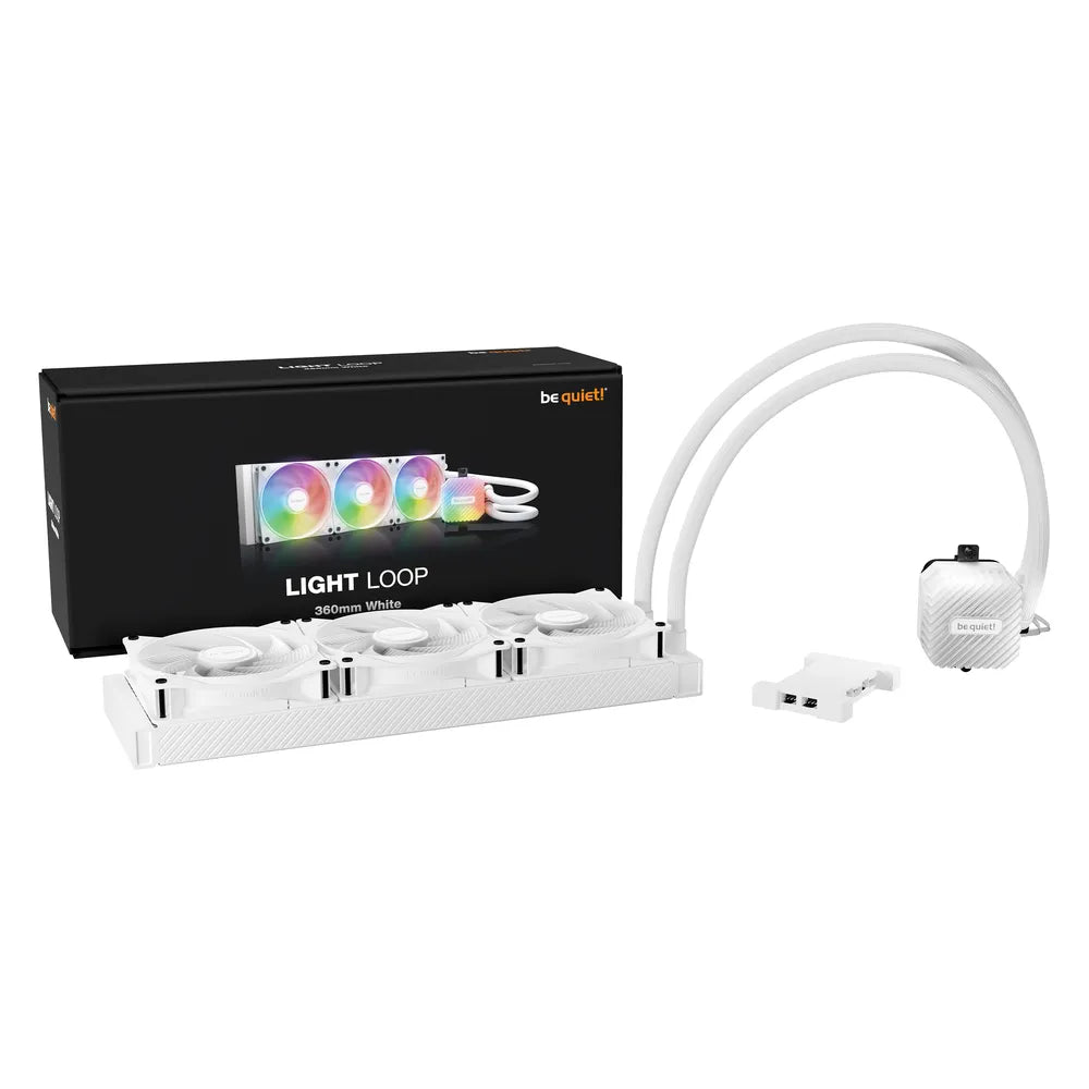 Be Quiet! Light Loop 360mm Liquid CPU Cooler, ARGB Lighting, 360 mm Aluminum Radiator, Supports Intel & AMD Sockets, 3 x Light Wings LX 120mm High-Speed Fans, White, 1 Year Warranty