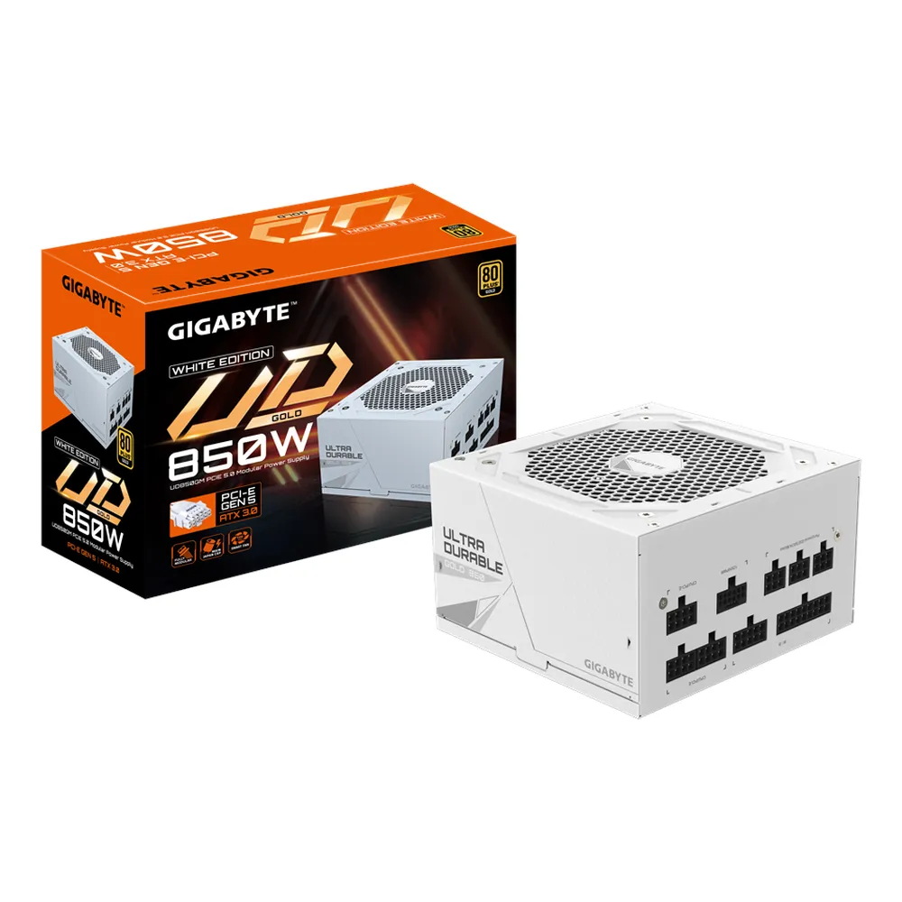 Gigabyte UD850GM PG5W 80 Plus Gold Power Supply, 850W, Fully Modular, ATX, Intel ATX 3.0 Certified, White, 1 Year Warranty