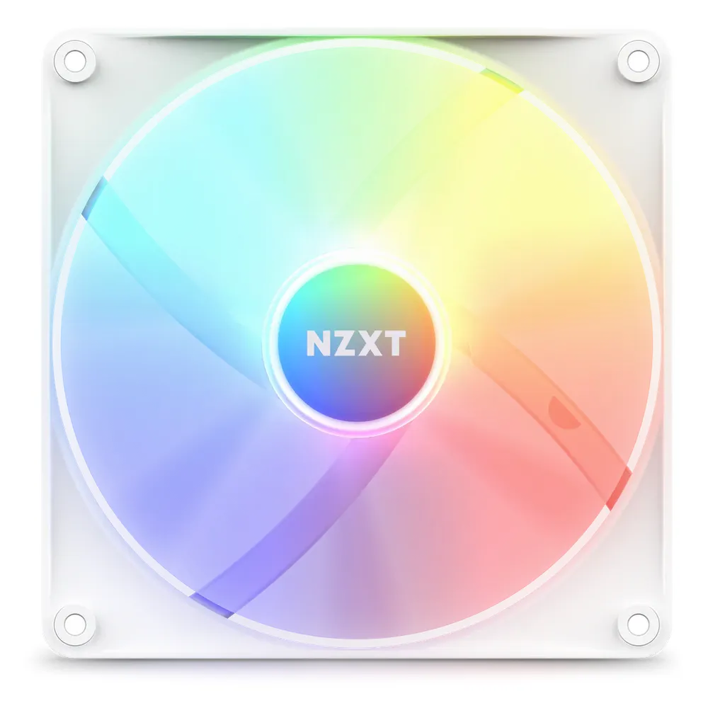 NZXT F140 RGB Core Case Fan, Fluid Dynamic Bearing, 140mm Fan Size, 1800 rpm Fan Speed, 8 Individually Addressable LEDs, White, 1 Year Warranty