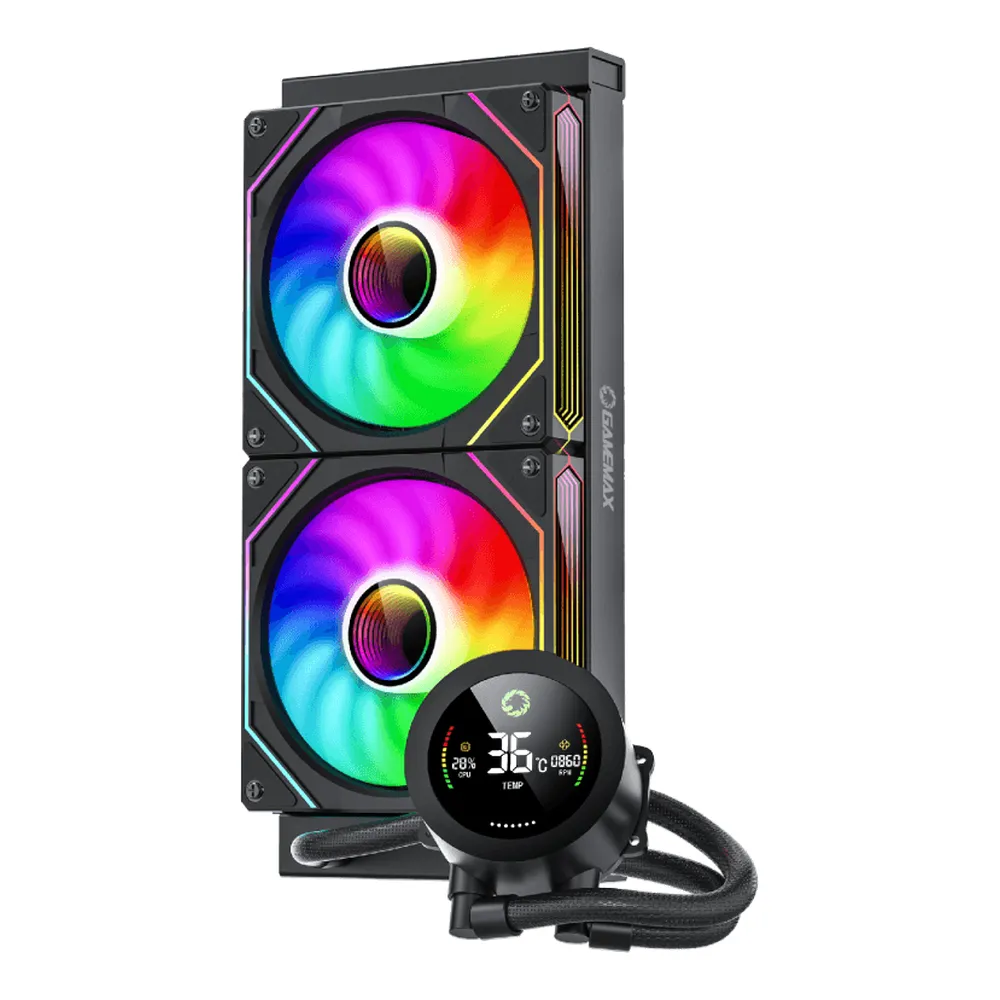 Gamemax Iceberg 240 Digital Black AIO Liquid CPU Cooler, 240mm Radiator, CPU Temp & Load Digital Display, Dual ARGB Infinity Mirror Fans, 245W TDP, Intel LGA 1851/1700 & AMD AM5 Ready, Black, 1 Year Warranty