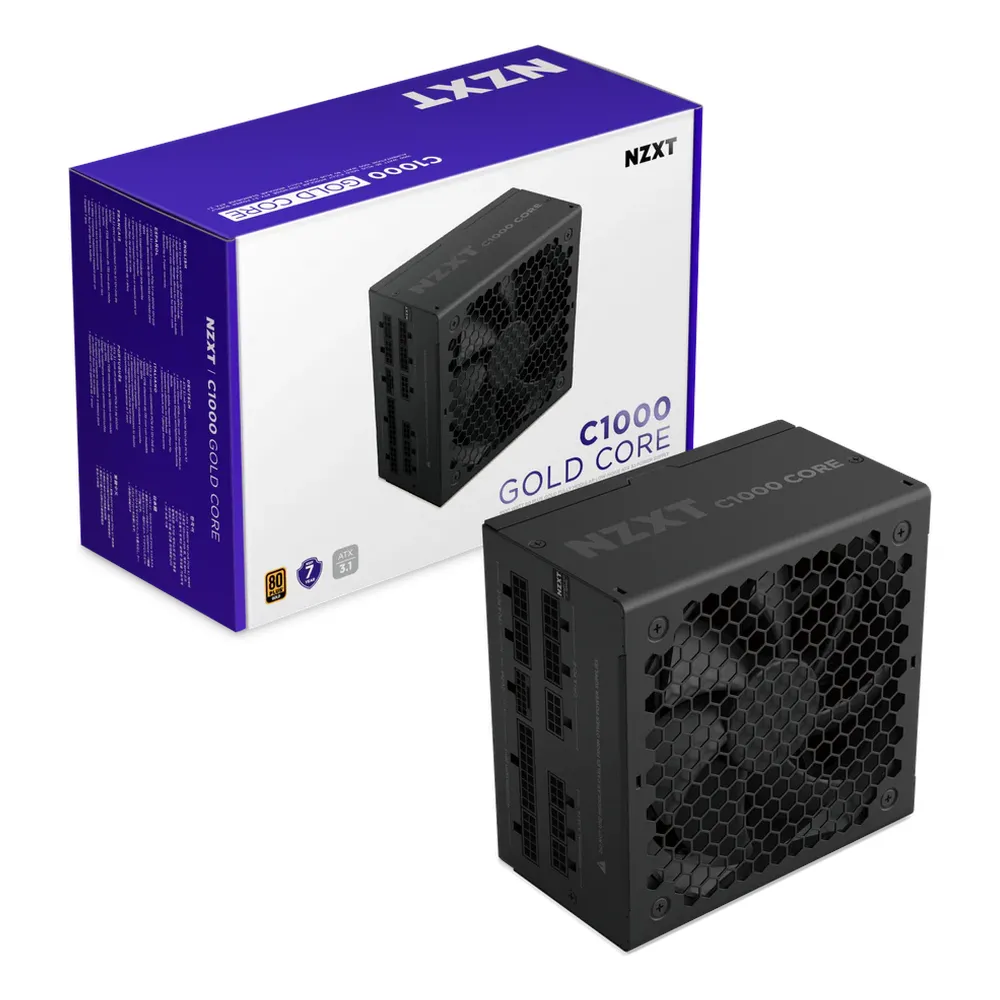 NZXT C1000 Gold Core 80 Plus Gold Power Supply, 1000W, Fully Modular, ATX, Black, 1 Year Warranty