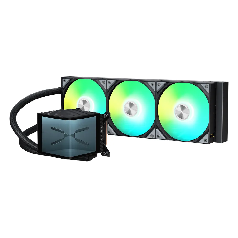 Tryx 360 Panorama ARGB Liquid CPU Cooler, 6.67" AMOLED Screen, 2240 × 1080 Resolution, 360 mm Radiator, Supports Intel, AMD Sockets, 3 x 120mm ARGB Fans, Black, 1 Year Warranty